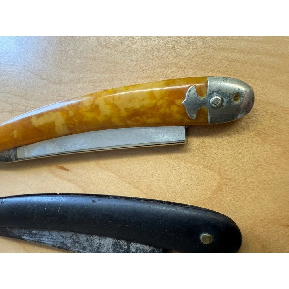 Vintage Straight Razor Lot Sheffield Steel Yellow Marbled & Black Handle Razors